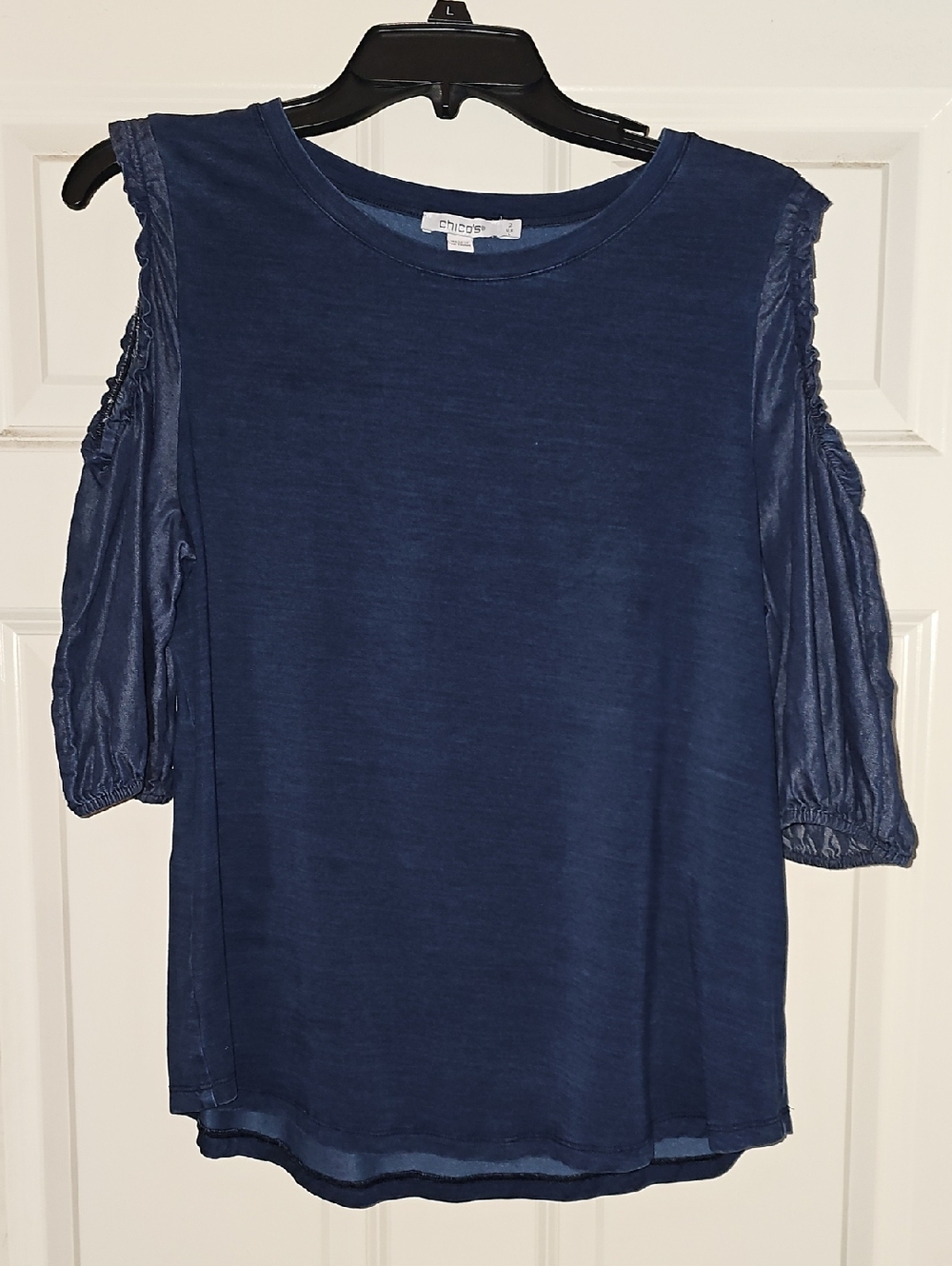 Chico's Size 2 Navy Cold-Shoulder Knit Top